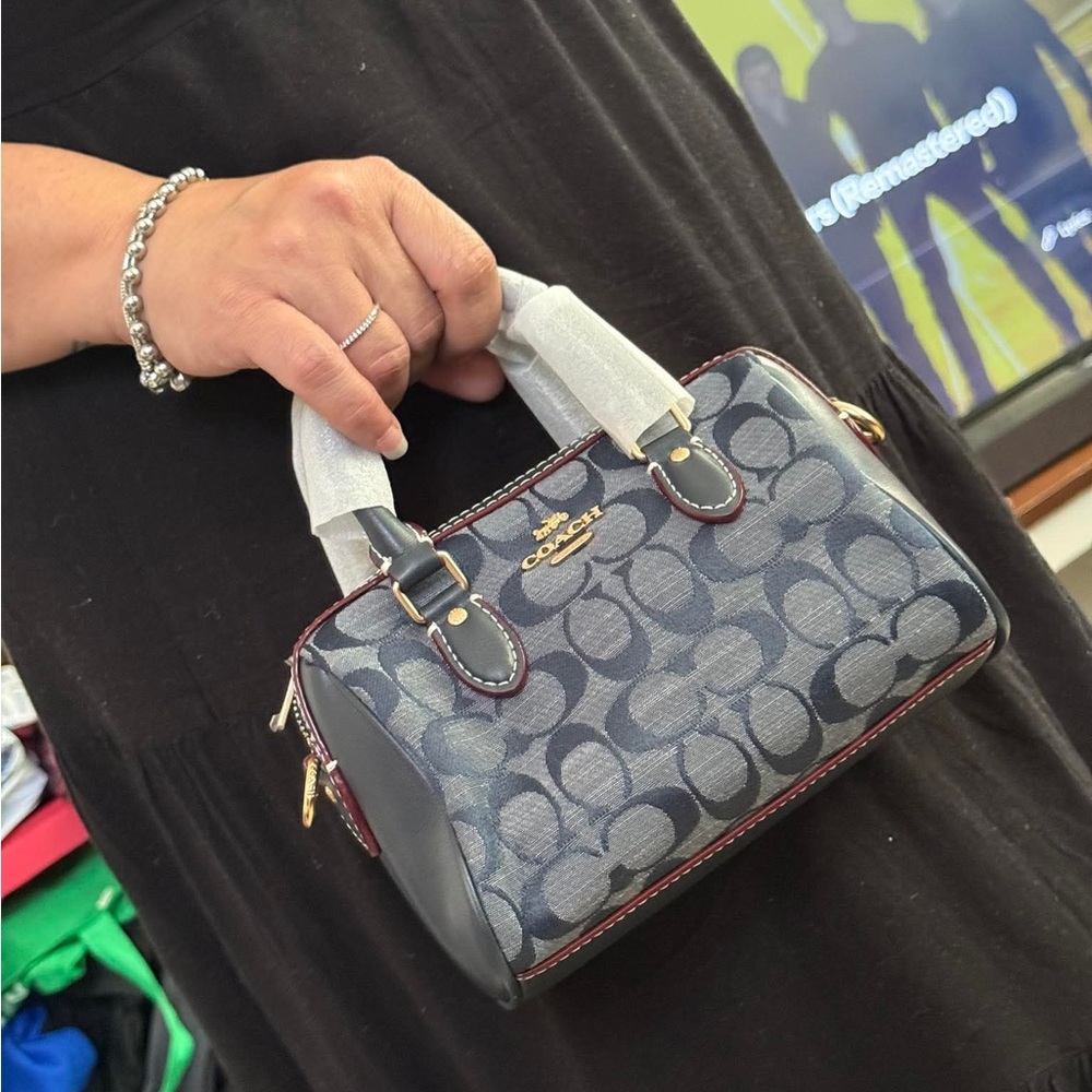 Coach Mini Rowan crossbody  in Navy Signature Jacquard. Denim - Picture 6 of 11